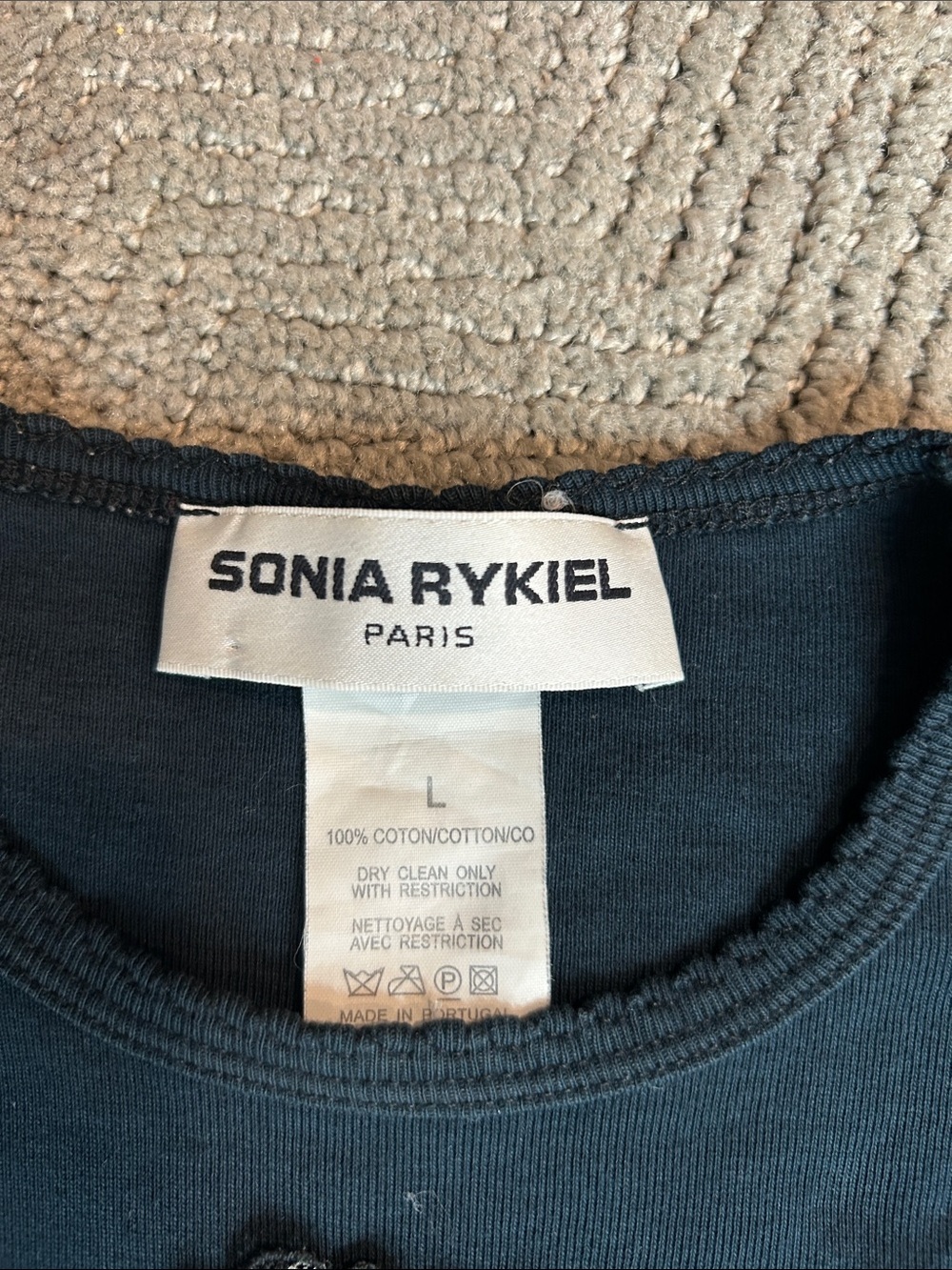 Sonia Rykiel Navy Crewneck Sweater with Black Lace Heart three-quarter sleeve L - Picture 2 of 8